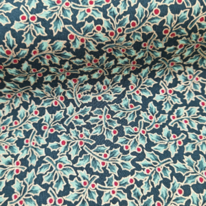 Popelín Navideño con Estampado de Acebo Verde – 100% Algodón