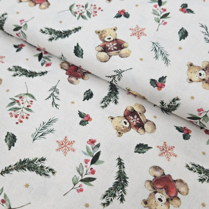 Popelín osos y acebo 100% algodón 150cm