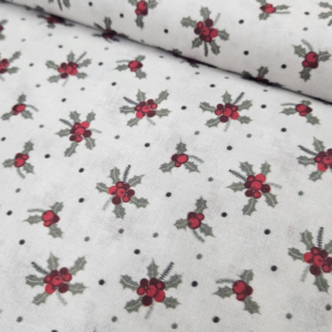 Popelín ramas de muérdago fondo blanco 100% algodón