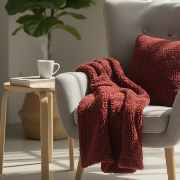 Tela borrego sintético de pelo corto para disfraces, manualidades y tapizados color vino