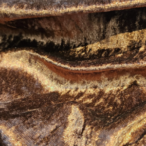 Tela terciopelo martelémarrón dorado con brillo y efecto de aguas para vestidos, disfraces y espectáculos